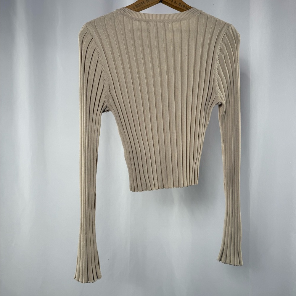 House of Harlow 1960‎ Ribbed Knit Long Sleeve Cropped Blouse in Tan Size Medium - Picture 4 of 5